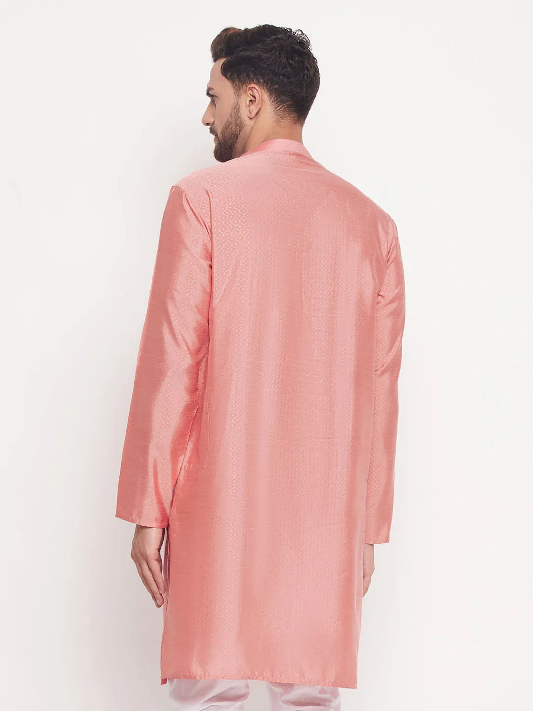 VASTRAMAY Men's Pink Silk Blend Kurta
