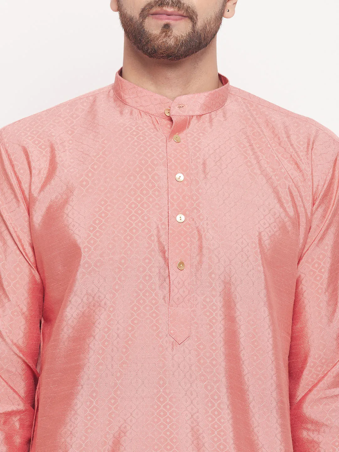 VASTRAMAY Men's Pink Silk Blend Kurta