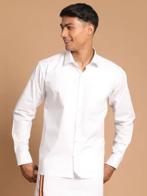 VASTRAMAY Men's White Color Cotton Shirt