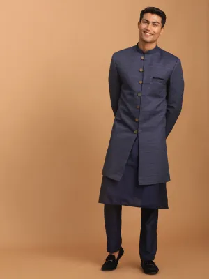 VASTRAMAY Navy Blue Sherwani Set
