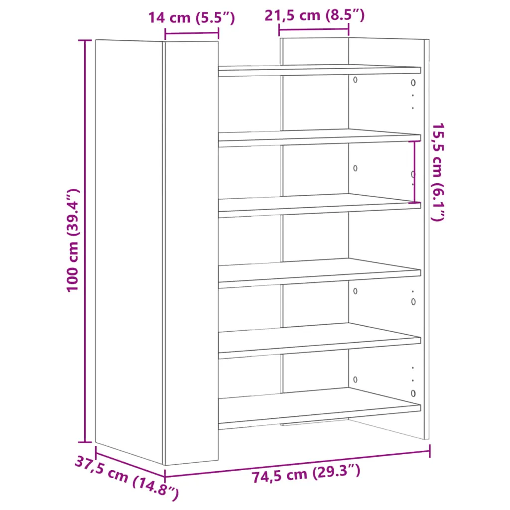 vidaXL Shoe Cabinet White 74.5x37.5x100 cm Engineered Wood