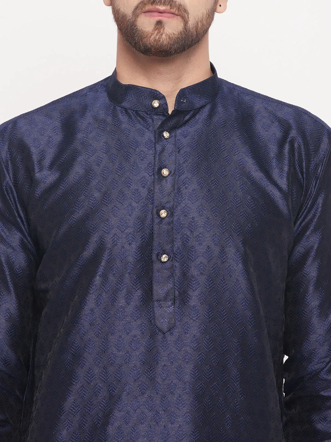 VM BY VASTRAMAY Men's Navy Blue Kurta