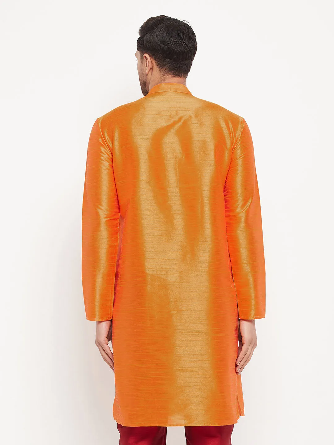 VM BY VASTRAMAY Men's Orange Cotton Silk Blend Kurta