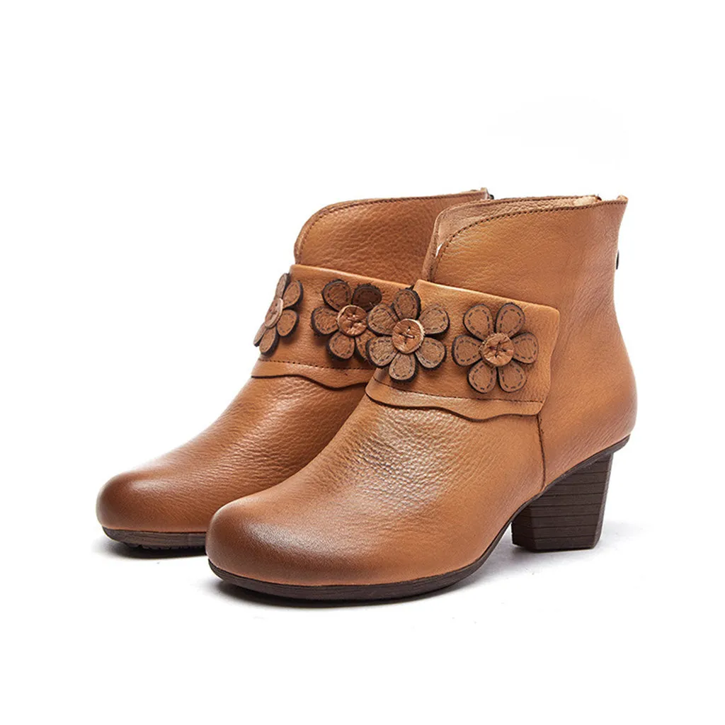 Winter Retro Leather Chunky Boots | Gift Shoes