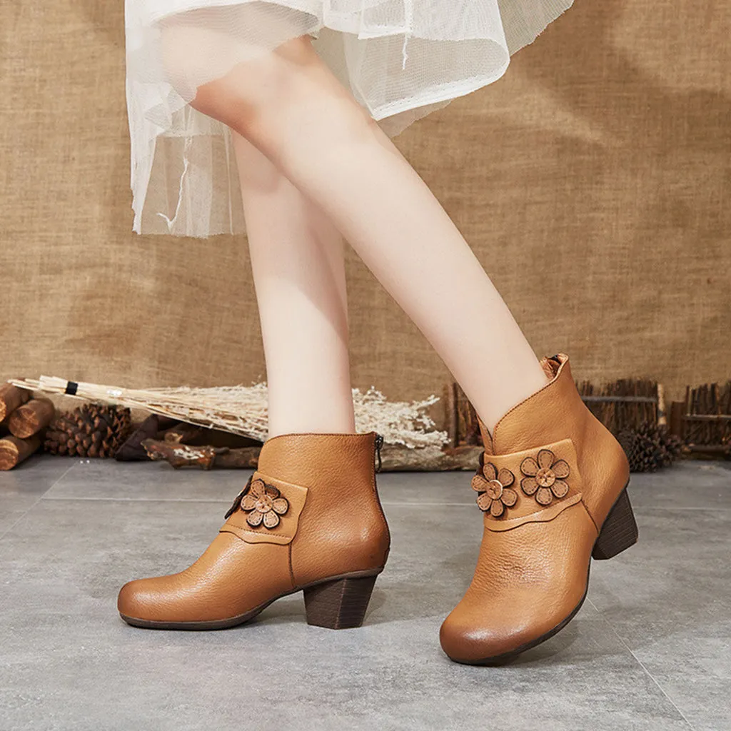Winter Retro Leather Chunky Boots | Gift Shoes