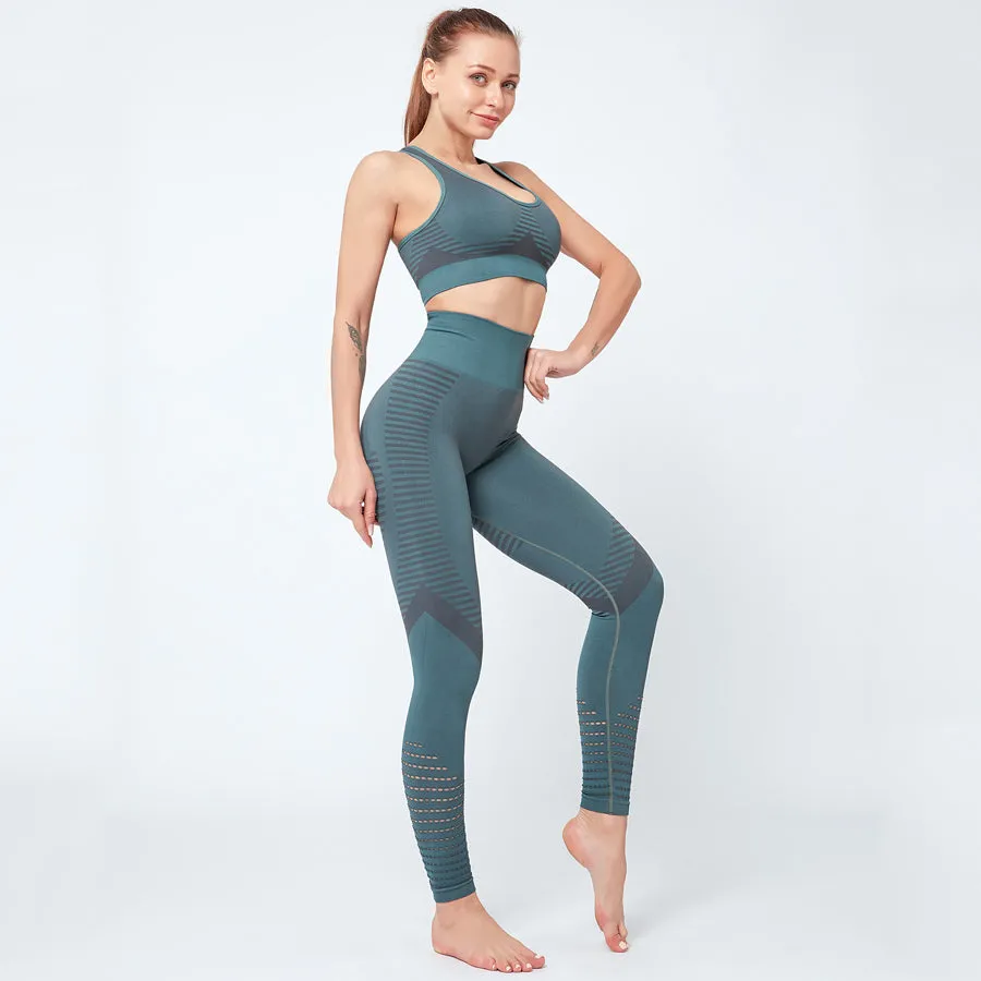 Women's Fitness Yoga Push-up Top & Bottom Set with  Compression Leggings