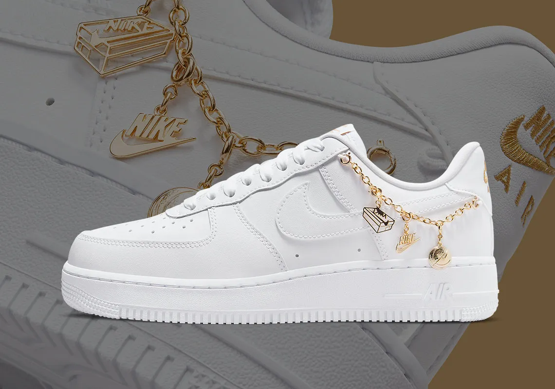 Women's Nike Air Force 1 LX "White Pendant / Lucky Charm" (White Metallic/Gold)(DD1525-100)